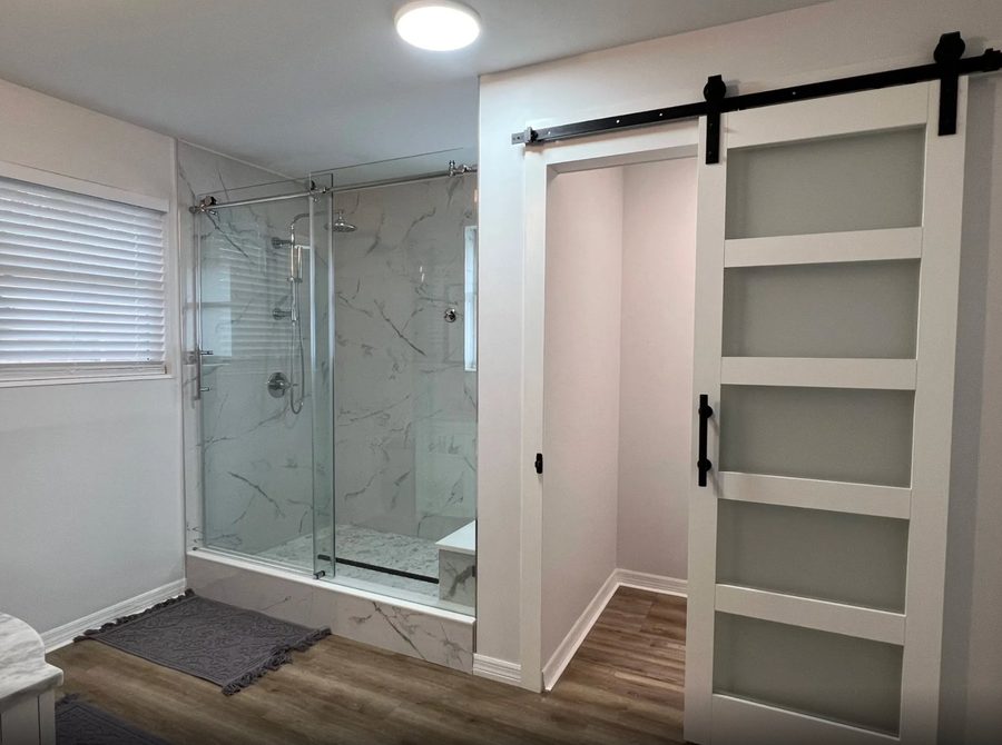 Bathroom Remodel — Marble Shower with Barn Door