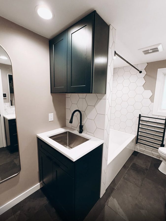Bathroom Remodel — Black Cabinetry & Hex Tile