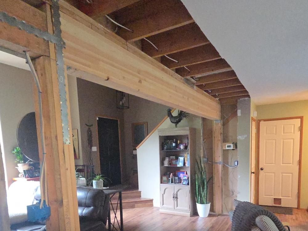 Structural beam and framing in place before drywall
